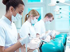 Studenci stomatologii w trakcie ćwiczeń