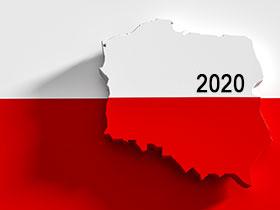 Kształt granic Polski w kolorze flagi Polskiej z napisem 2020