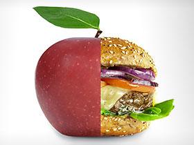 Ilustracja: Jabłko połączone w połowie z hamburgerem