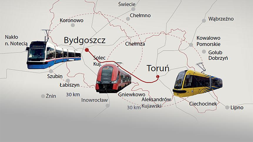 Mapa systemu publicznego transportu zbiorowego na terenie Bydgosko-Toruńskiego Obszaru Metropolitalnego (B-TOM)