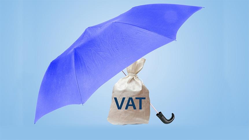 Ilustracja: Otwarty parasol nas workiem z napisem VAT