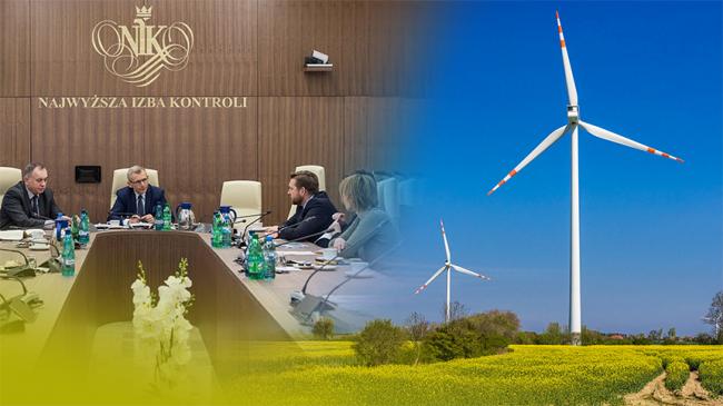 Spotkanie szefa NIK Krzysztofa Kwiatkowskiego z Zarządem  Polskiego Stowarzyszenia Energetyki Wiatrowej, obok elektrownie wiatrowe