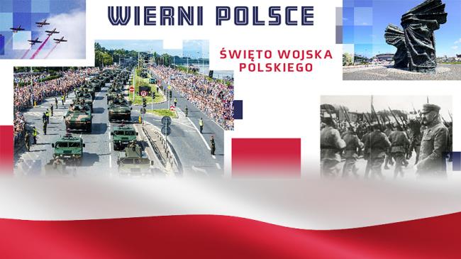 Plakat reklamujący defiladę z okazji Święta Wojska Polskiego