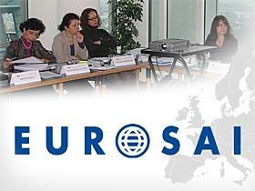 Logo EUROSAI w tle spotkanie grupy zadaniowej do spraw strategii EUROSAI
