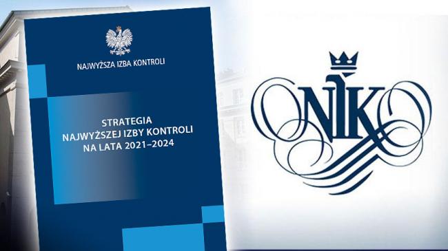 Ilustracja: Okładka Strategi NIK 2021-2024 obok logo NIK
