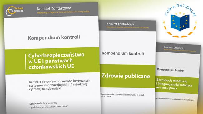 Okładki kompendiów kontroli przygotowanych przez Komitet Kontaktowy przy ETO, obok logo ETO