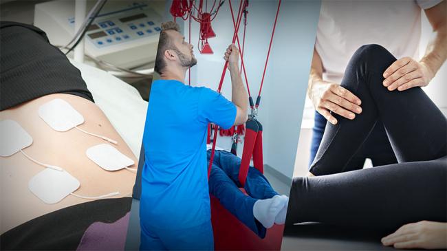 Różne przykłady rehabilitacji: elektroterapia, kinezyterapii, masaż