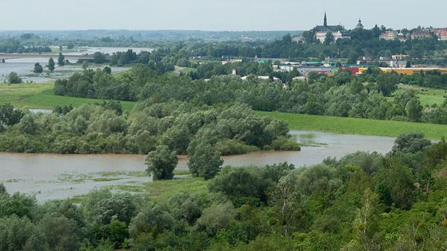 Widok z lotu na rozlewiska Wisły w okolicach Sandomierza