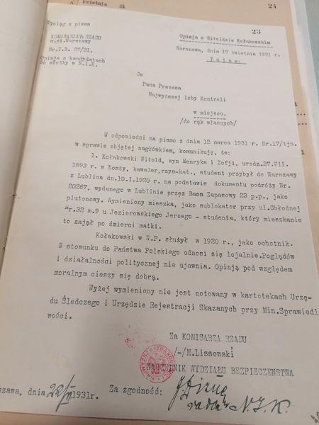 Pismo z 17 kwietnia 1931 roku do&nbsp;Prezesa NIK