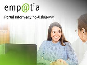 Ilustracja: Logo systemu Empatia, w tle kobiety siedzące przy komputerze