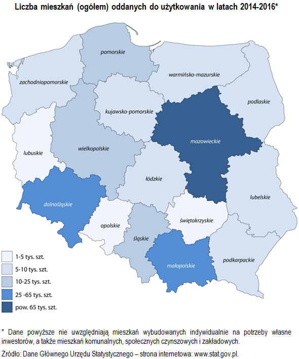 Liczba mieszkań (ogółem) oddanych do użytkowania w latach 2014-2016