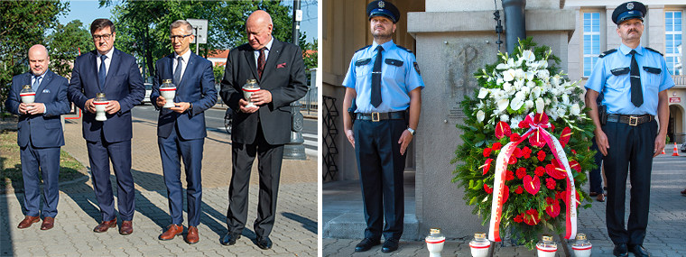 Kierownictwo NIK składa wieniec i&nbsp;znicze pod znakiem Polski Walczącej na&nbsp;budynku NIK