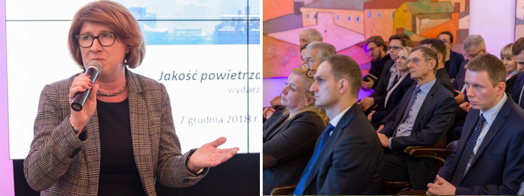 Uczestniczy debaty w trakcie rozmów kuluarowych. 11:43 Jolanta Stawska, szefowa krakowskiej delegatury NIK obok uczestnicy spotkania