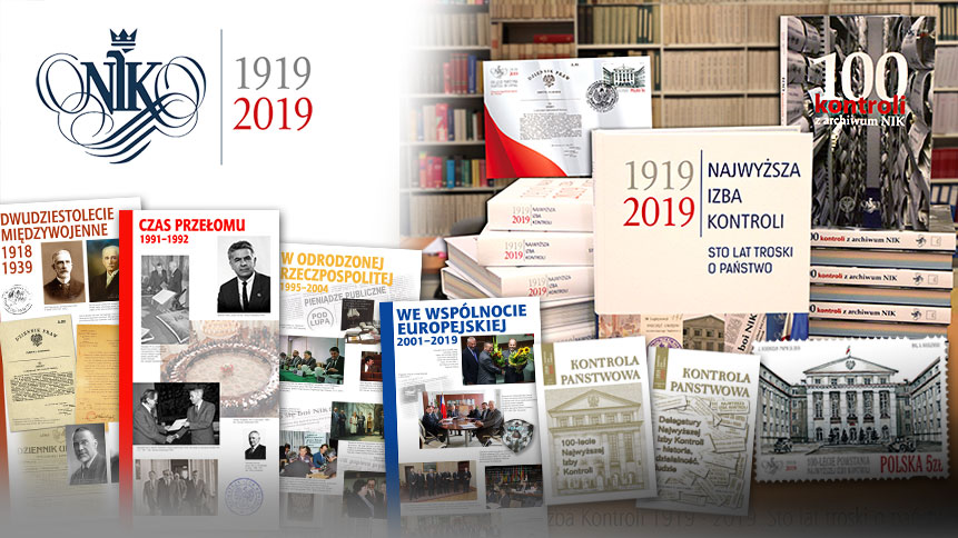 Okładki i strony z wydawnictw na stulecie NIK