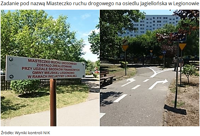 Zadanie pod nazwą Miasteczko ruchu drogowego na&nbsp;osiedlu Jagiellońska w&nbsp;Legionowie. Źródło: Wyniki kontroli NIK