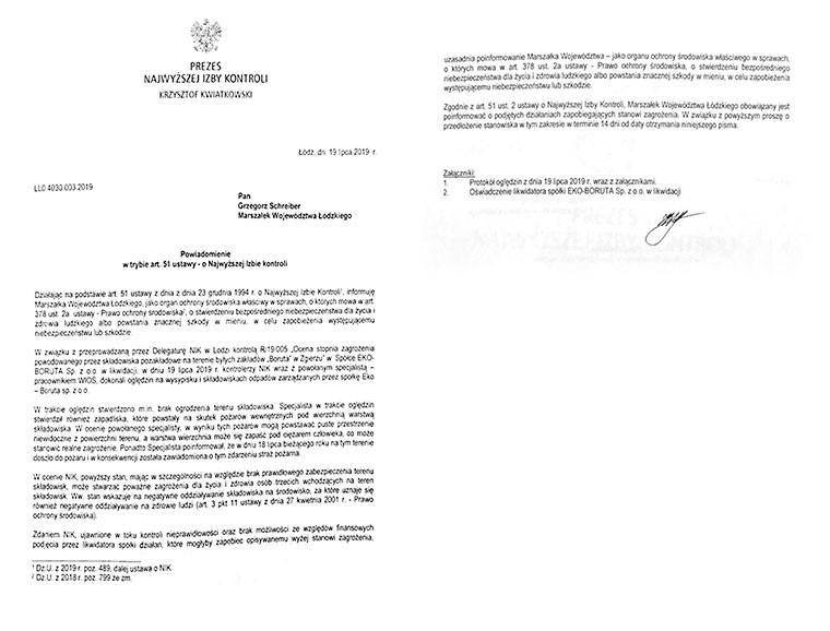 Pismo do Wojewody Mazowieckiego w sprawie składowiska odpadów Eko-Boruta