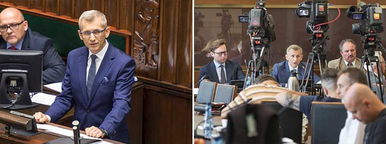 Prezes NIK Krzysztof Kwiatkowski w trakcie wystąpienia w Sejmie, obok Krzysztof Kwiatkowski na konferencji prasowej