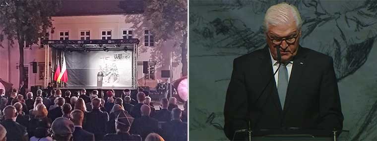 Prezydent Niemiec Frank-Walter Steinmeier, obok scena z&nbsp;której przemawiał