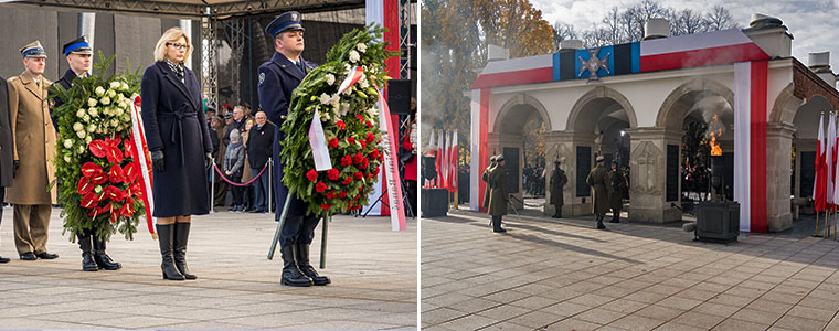 Wiceprezes NIK Małgorzata Motylow składa wieniec pod Grobem Nieznanego Żołnierza