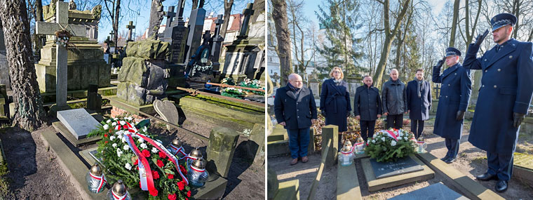 Przedstawiciele kierownictwa NIK składają kwiaty przy grobie Józefa Higersbergera