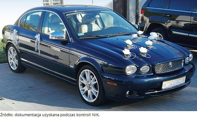 Samochód Jaguar z ozdobami do ślubu - zdjęcie z materiałów kontrolnych NIK