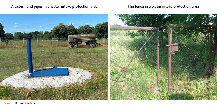 A cistern, pipes and the fence in a&nbsp;water intake protection area
