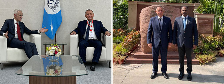 on the left: NIK President Marian Banaś and Secretary General of INTERPOL Jürgen Stock, on the right: NIK President and Comptroller and Auditor General of India Shri Girish Chandra Murmu