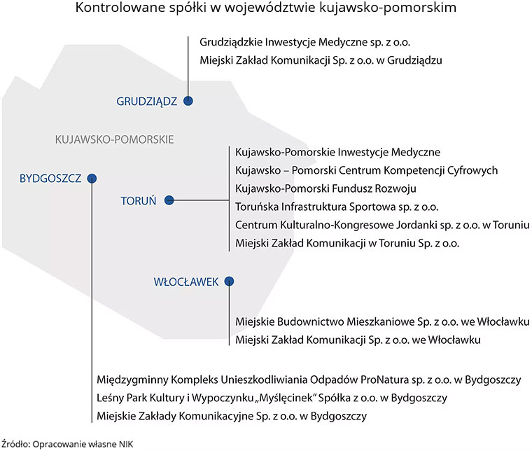 Kontrolowane spółki w województwie kujawsko-pomorskim (opis grafiki poniżej)