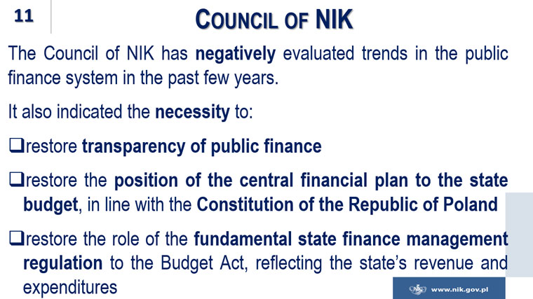 A slide from NIK President's presentation about the evaluation made by the NIK Council